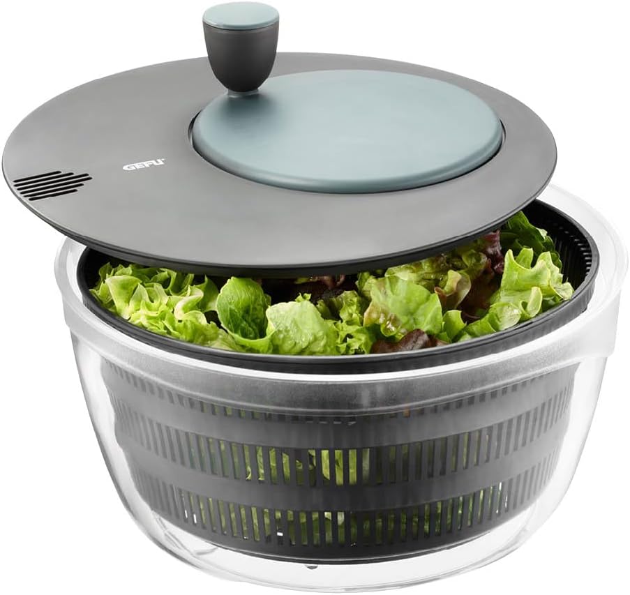 Salatschleuder mit Frischhaltedeckel 3L, 3l & Deckel Schwarz/Grau + Frischhaltedeckel