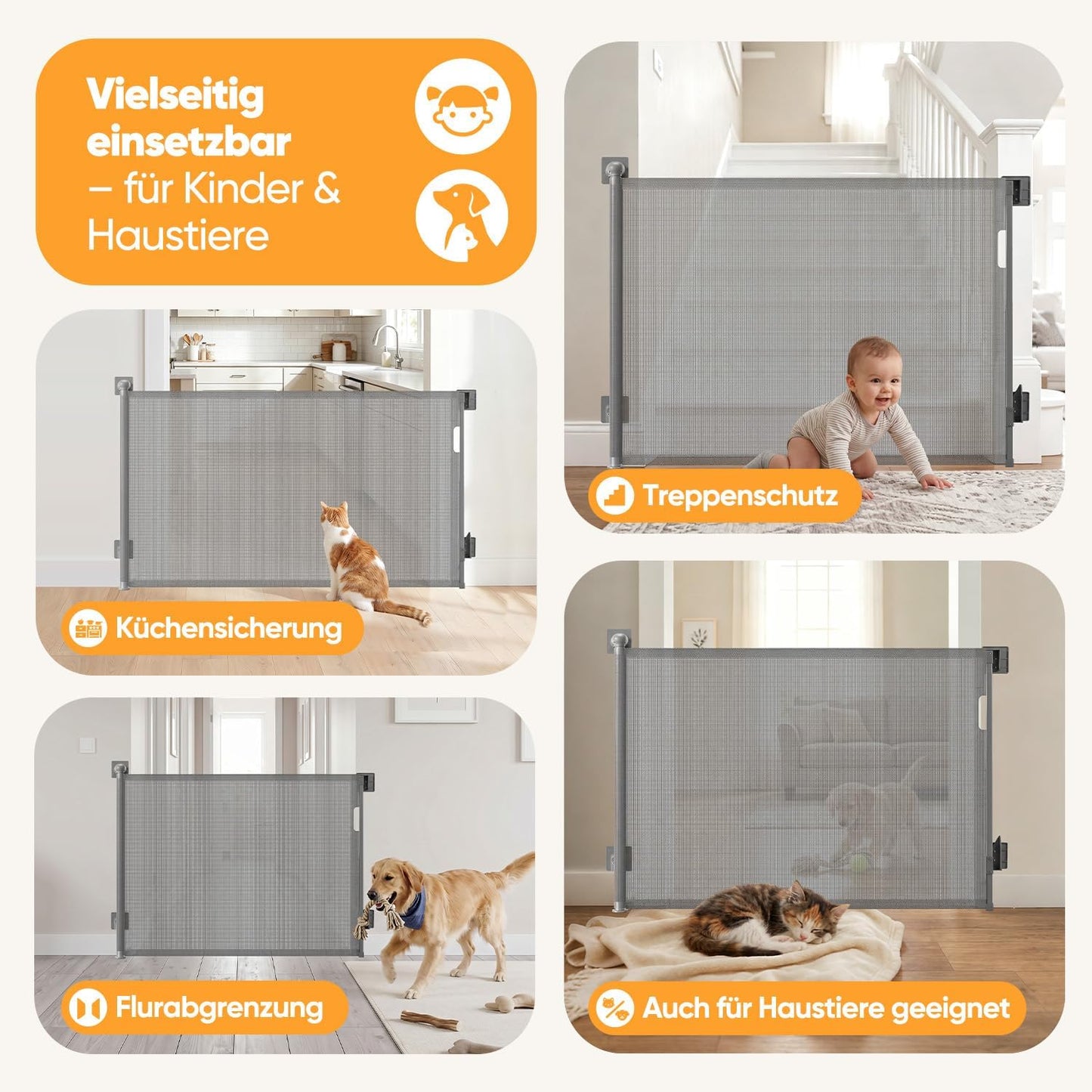 Ausziehbares Treppenschutzgitter, Grau 150cm