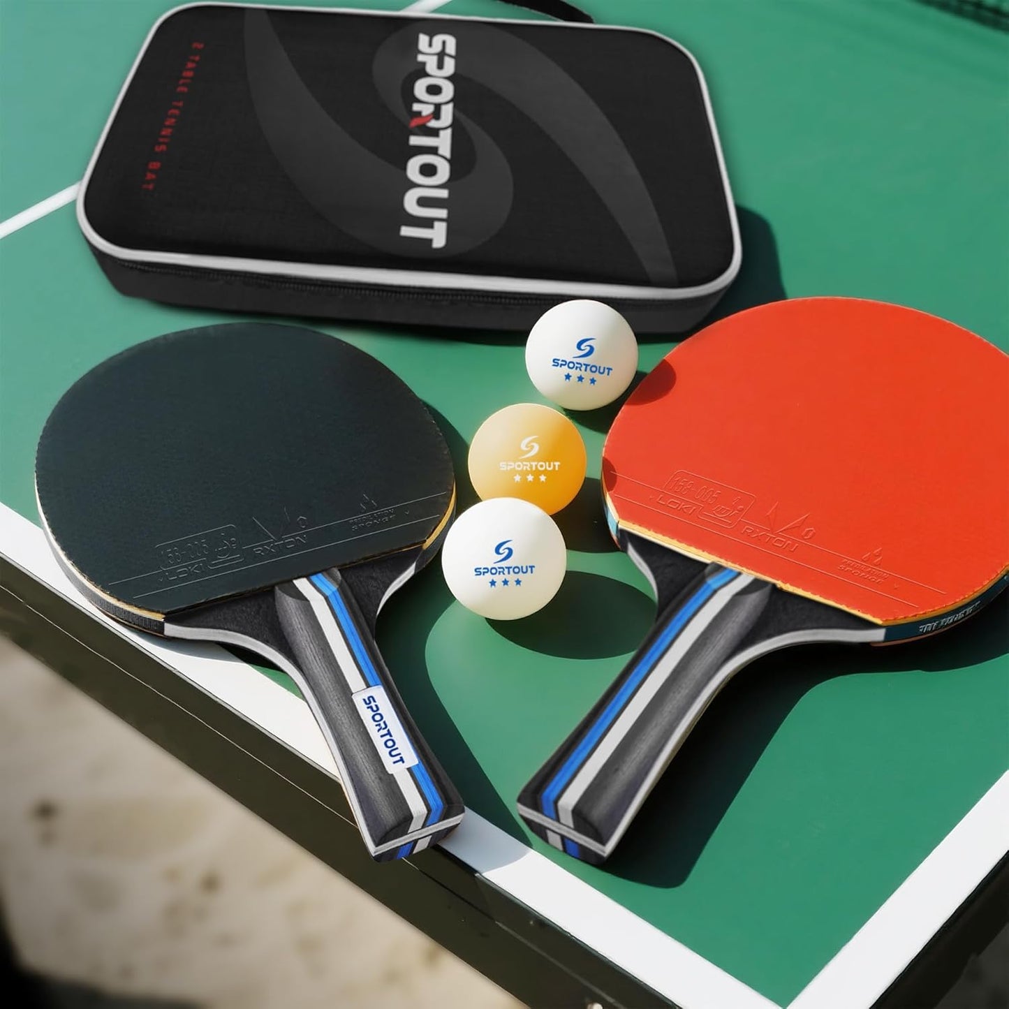 5-teiliges Tischtennis-Set mit Schlägern & Bällen, 2 Tischtennisschläger und 3 Tischtennisbälle (blau)