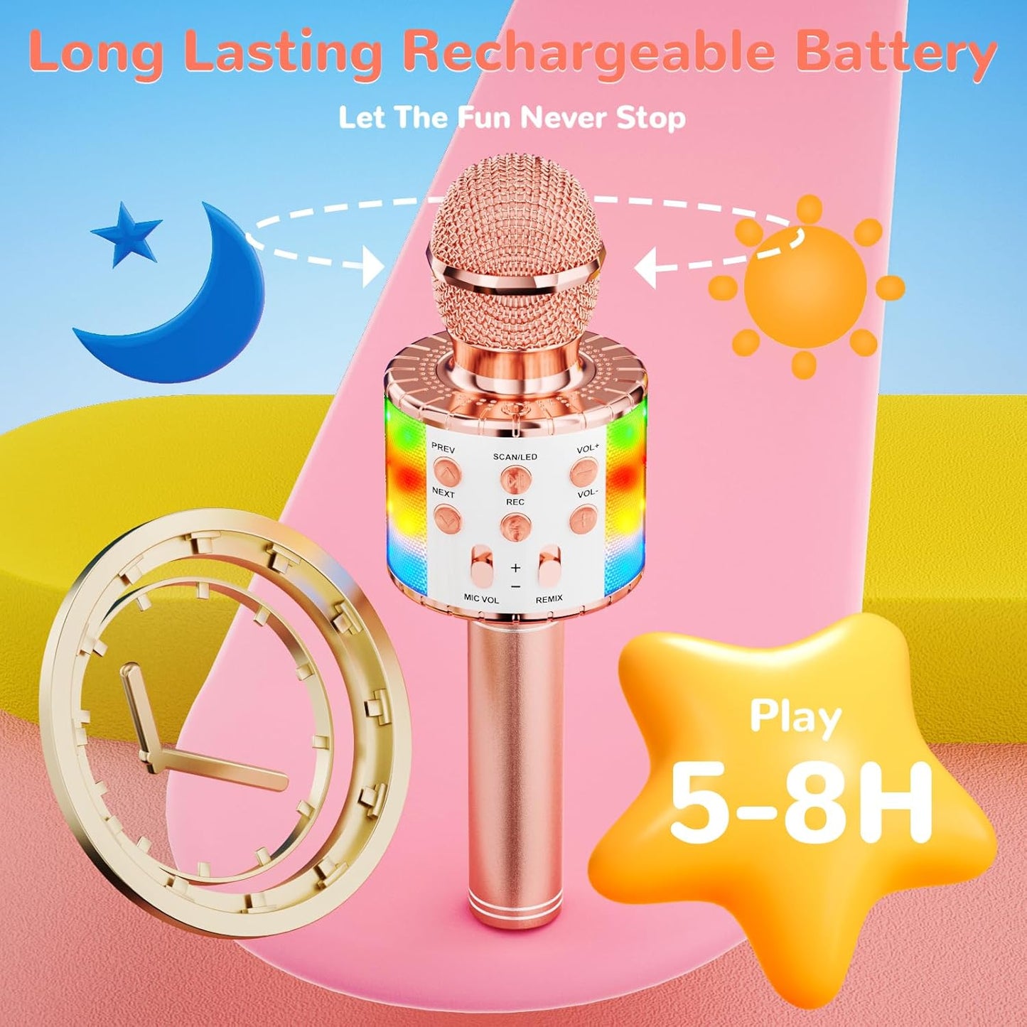 LED Karaoke Mikrofon Kinder mit Stimmenverzerrer, Roségold