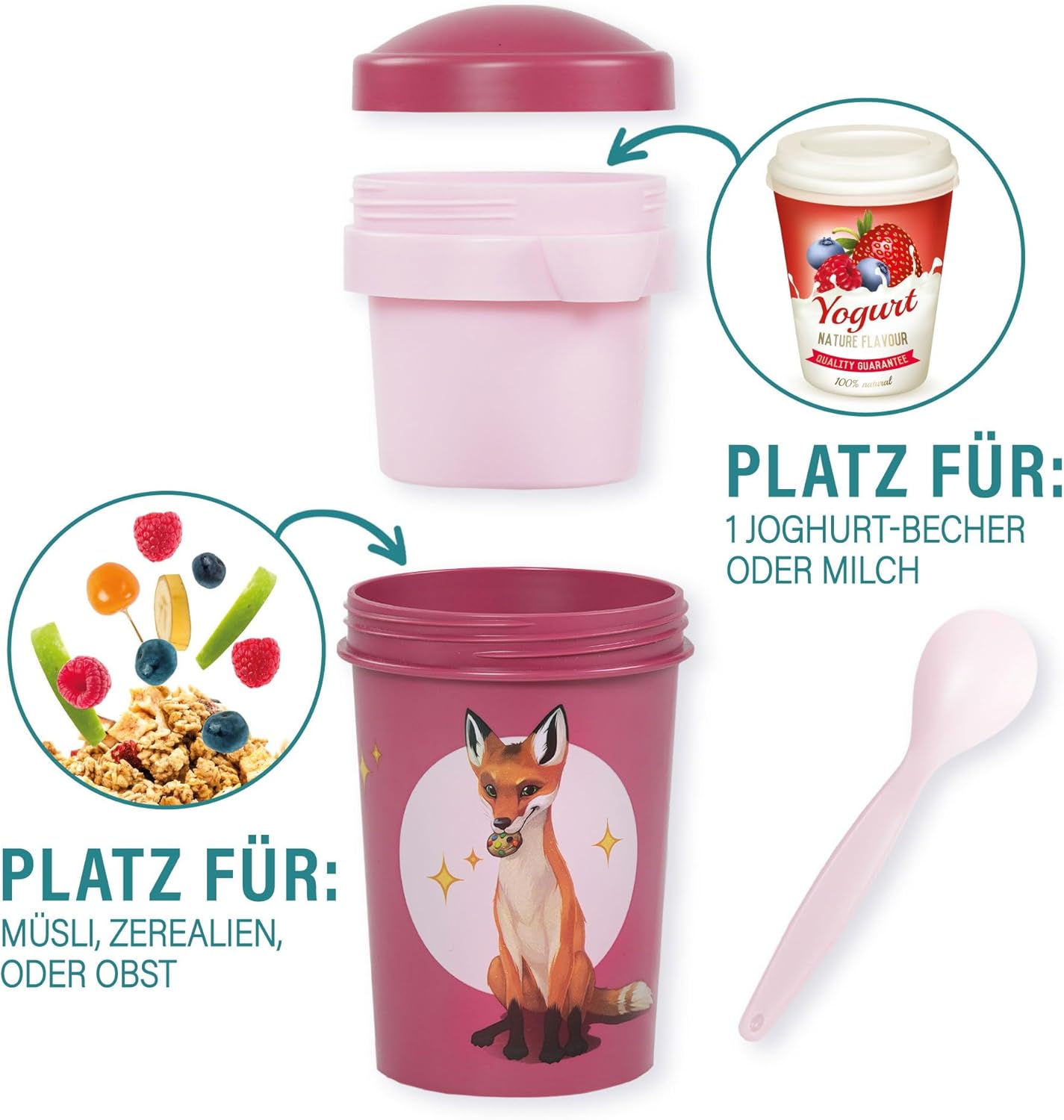 Auslaufsicherer Müslibecher To Go: Die Schule der Magischen Tiere, Rot