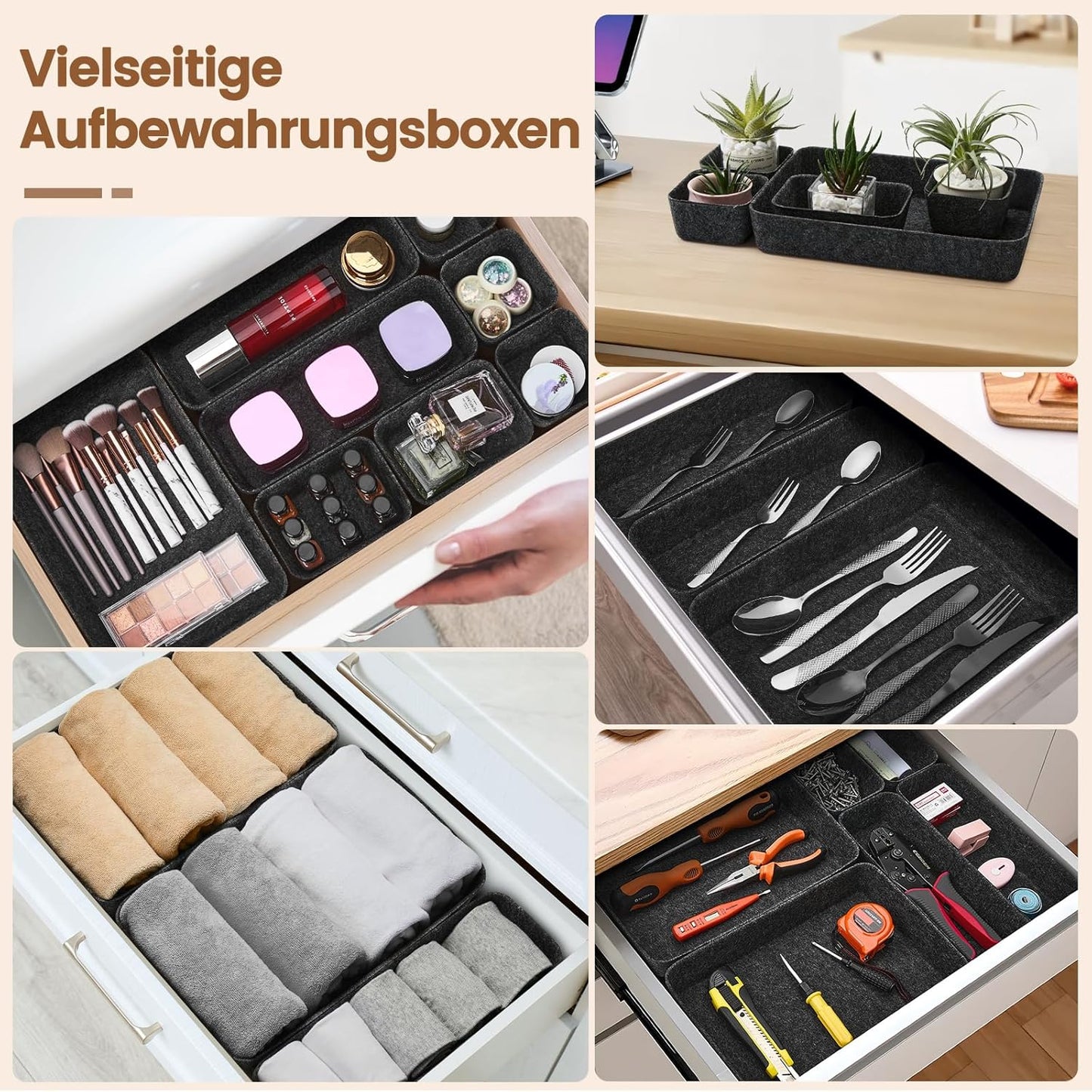 9-teiliges Schubladen-Organizer-Set, 9 Stück-Schwarz Schwarz