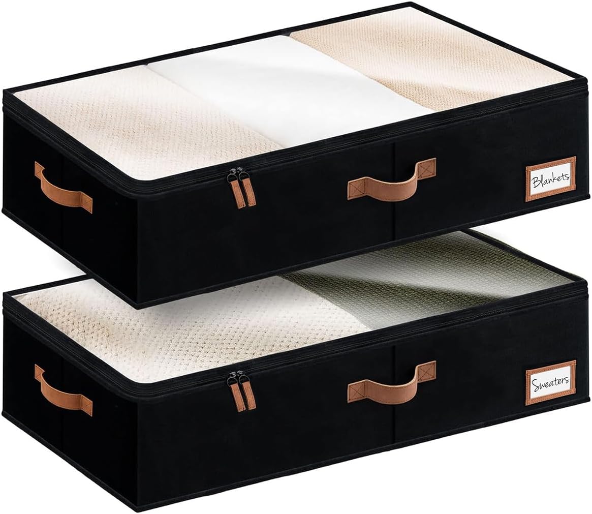 Unterbett Aufbewahrungsboxen-Set 84x43x15 cm, 84cm × 43cm × 15cm Schwarz