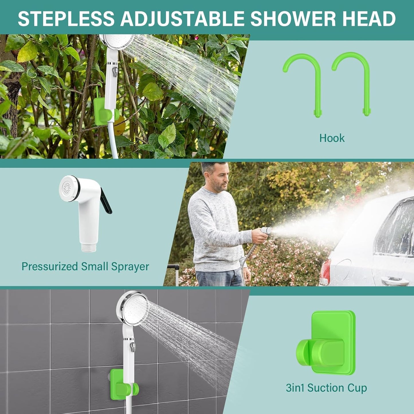 Campingdusche mit Akku und Temperaturanzeige