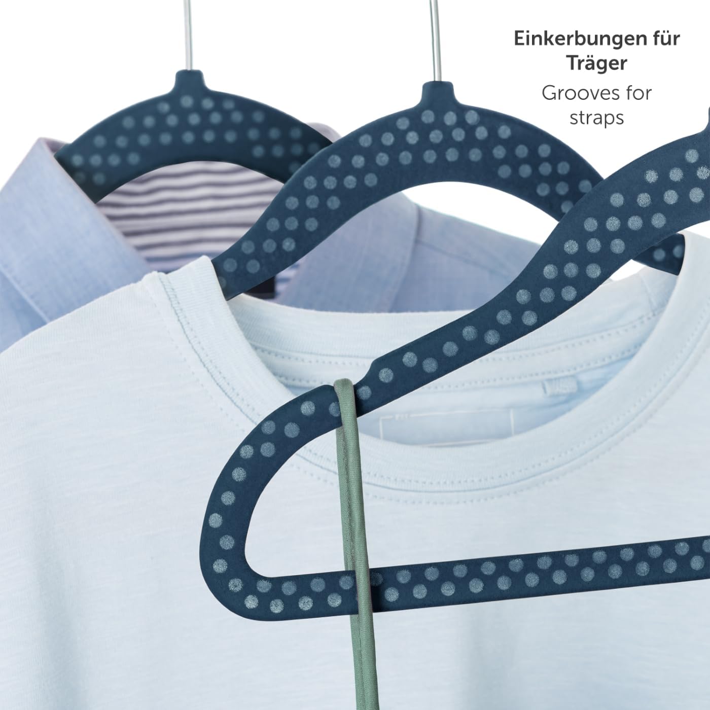 30-teiliges Kinderkleiderbügel Set, 30 Stück Dunkelblau Gepunktet