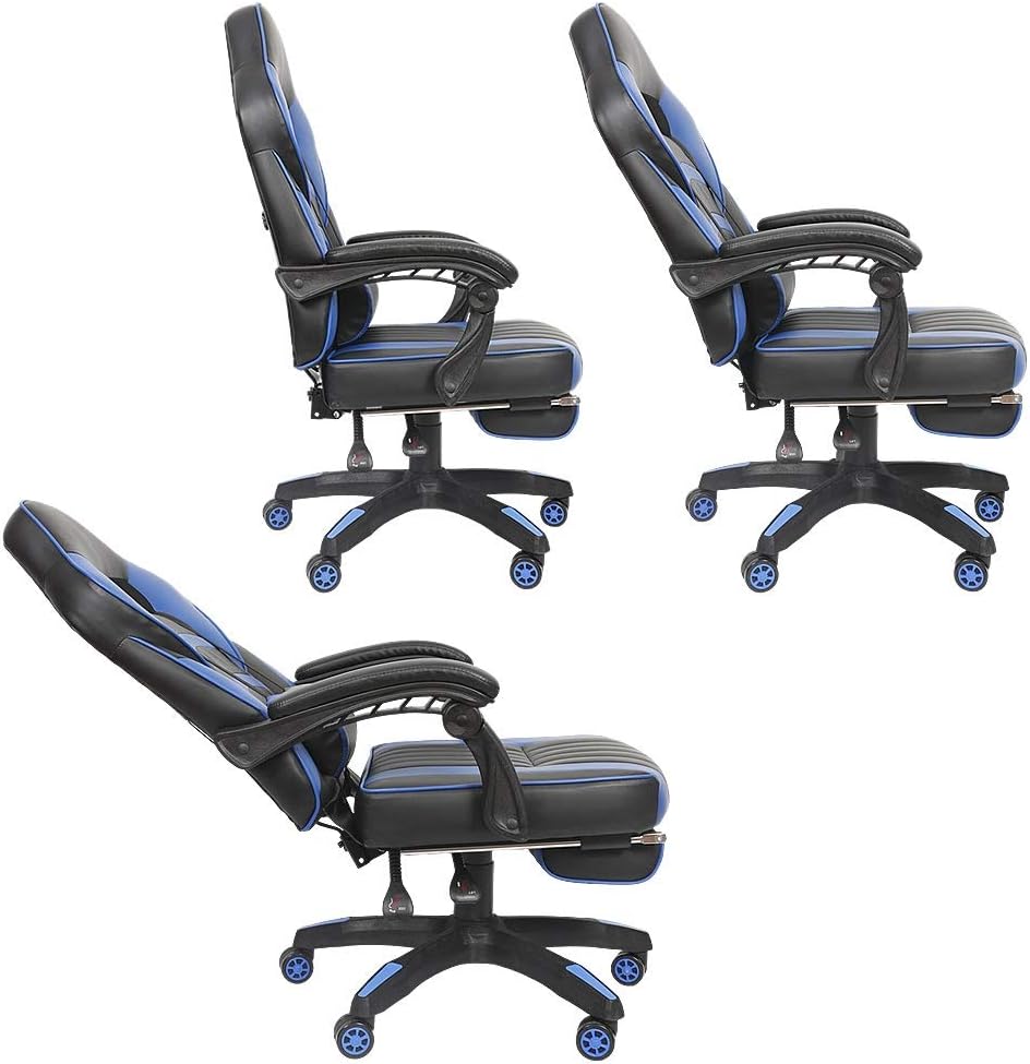 Ergonomischer Gamingstuhl mit Fussstütze, Blau