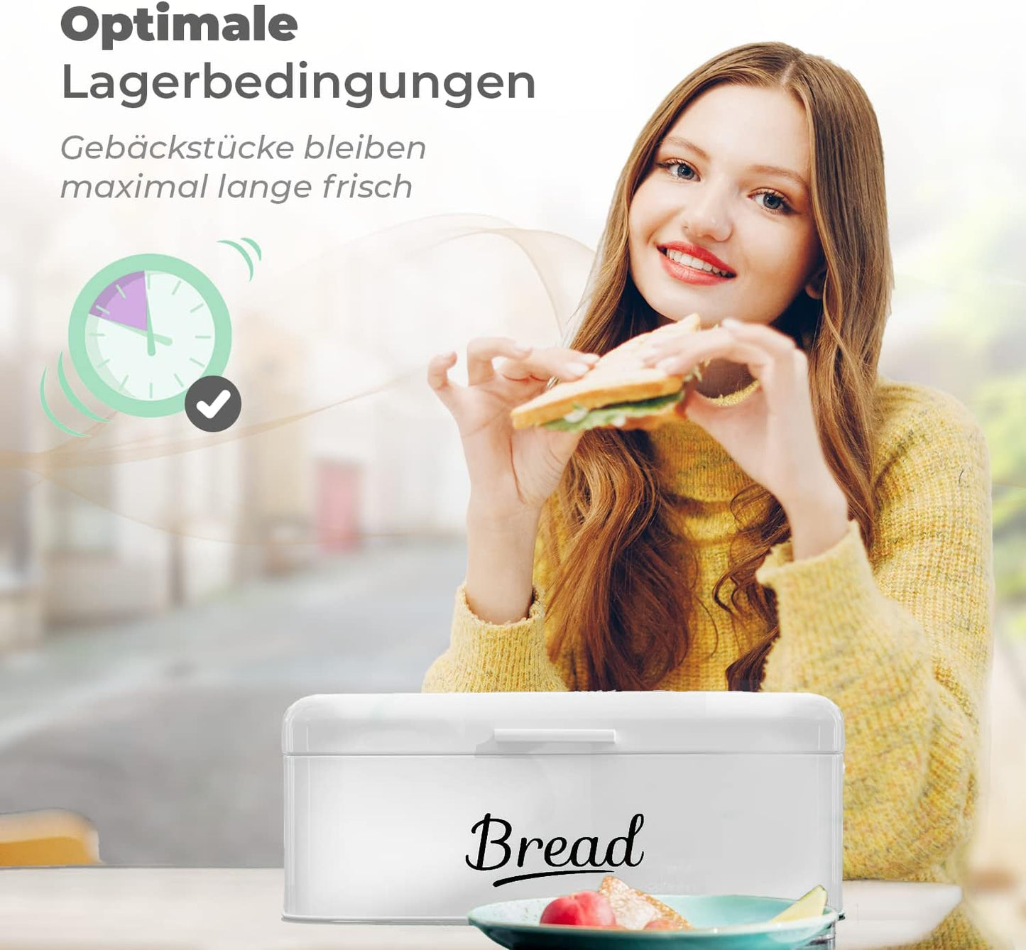Retro Brotkasten mit Klappdeckel, Farbe: Weiss - Schriftzug: Schwarz