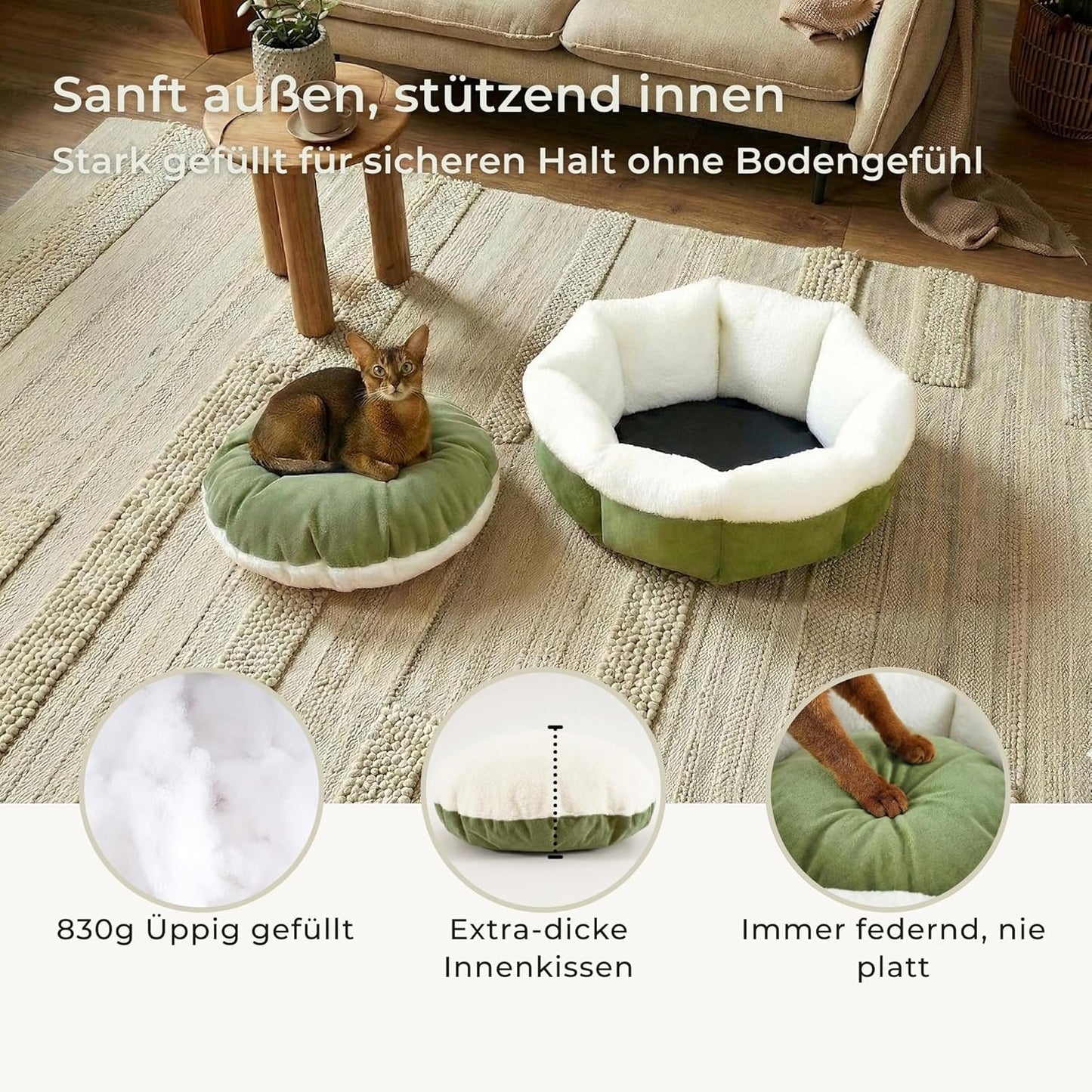 Flauschiges Katzenbett mit Wendekissen