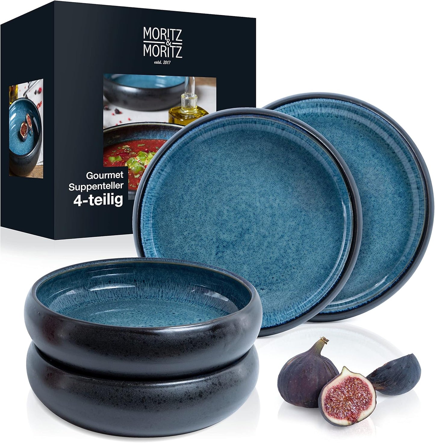4-teiliges Solid Suppenteller-Set, Blau, Suppenteller (4x)