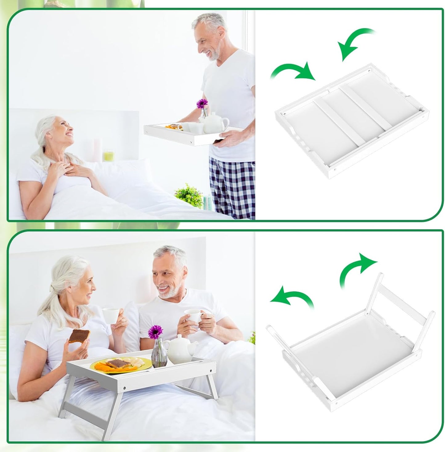 Betttablett mit klappbaren Beinen und Halterung, Weiß