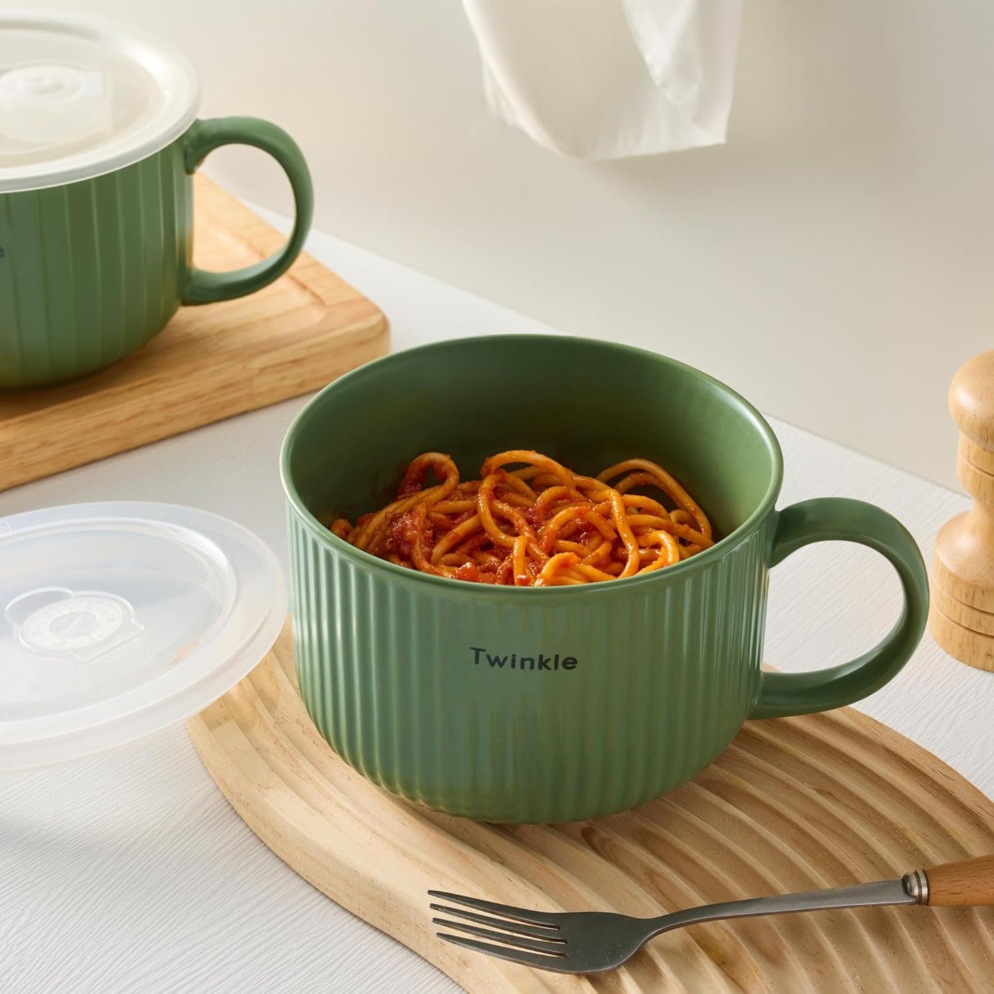 Suppenschalen mit Griff, Green With Clear Lid