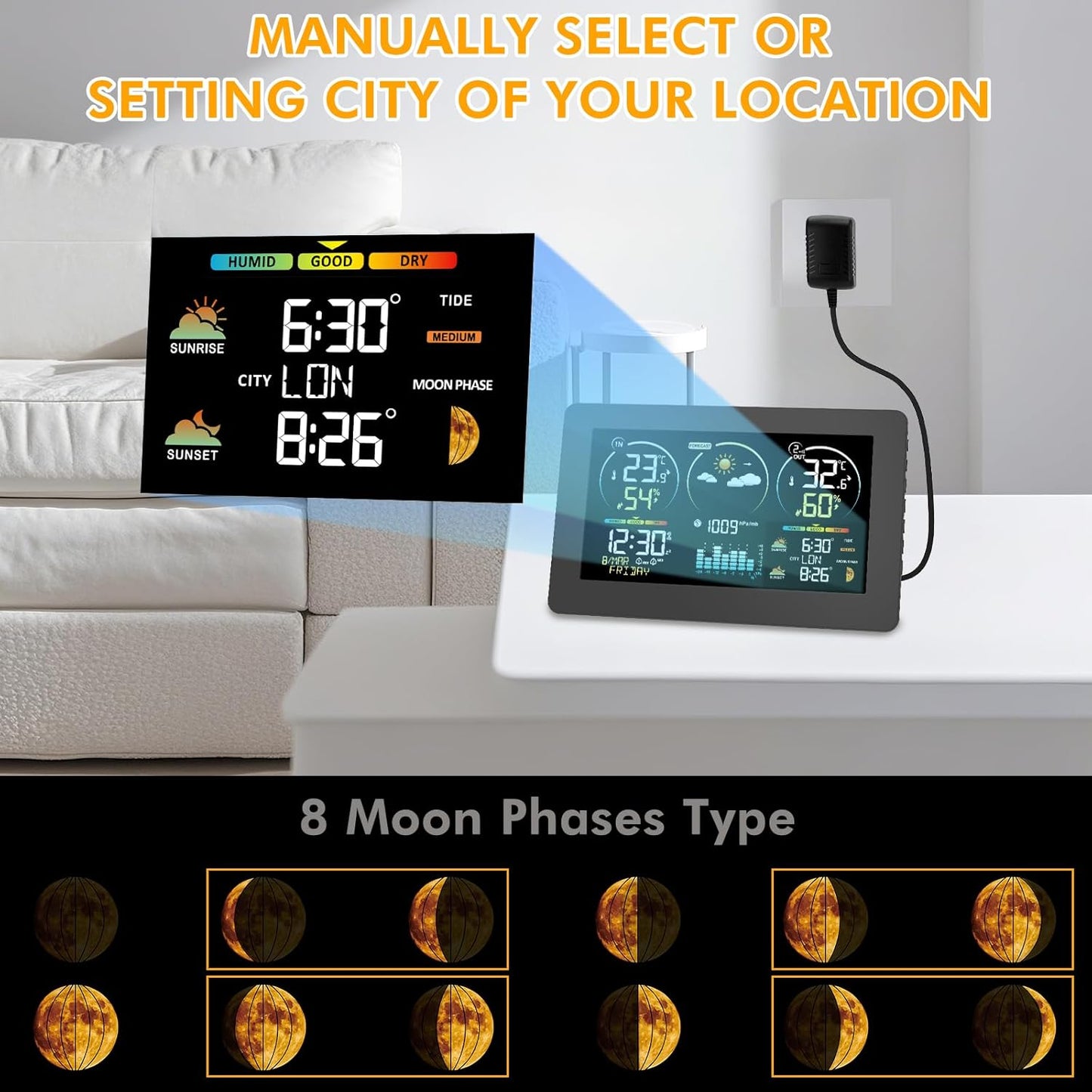 Wetterstation mit Aussensensor, 3378YC-BLACK