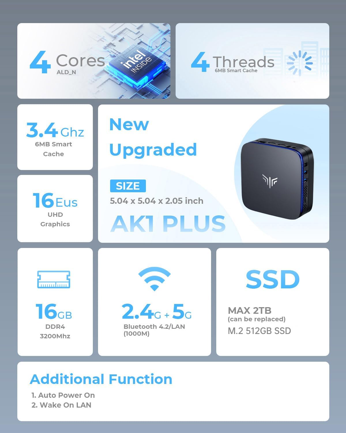 Mini PC AK1PLUS Intel Alder Lake N95, Intel Alder Lake Ν95/16GB RAM 512GB