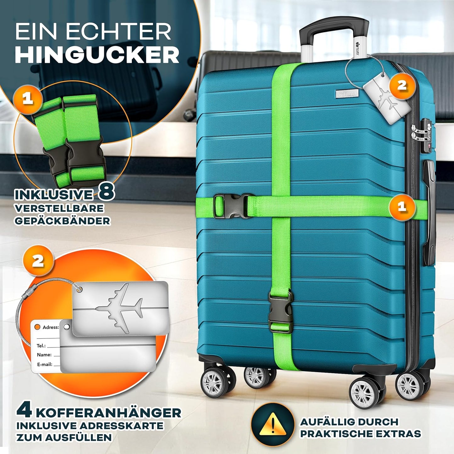 Reisekoffer-Set mit TSA-Schloss (4-teilig), Türkis Kofferset 4tlg