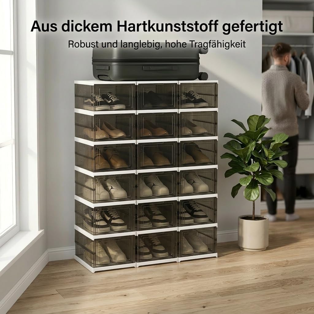 Faltbare Schuhregal mit 24 Boxen, bis Schuhgrösse 46, Schwarz 24 Ebenen