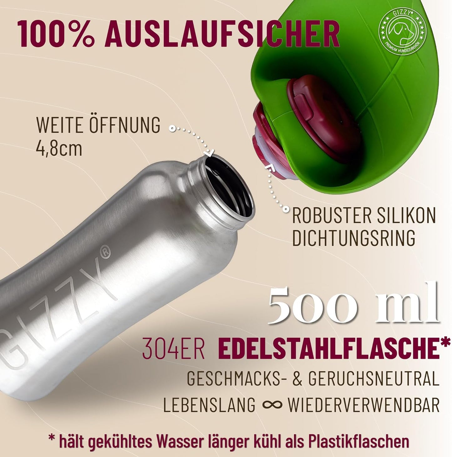 Trinkflasche für Hunde für unterwegs, Apfelgrün 500 ml