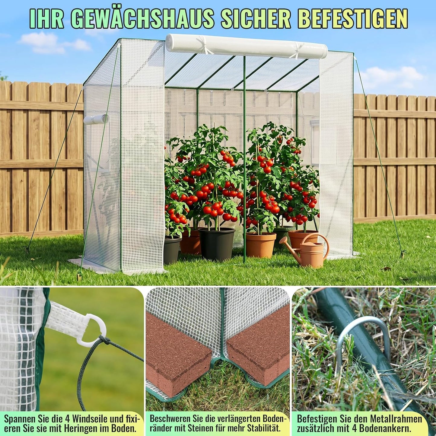 Begehbares Tomatengewächshaus mit Schrägdach
