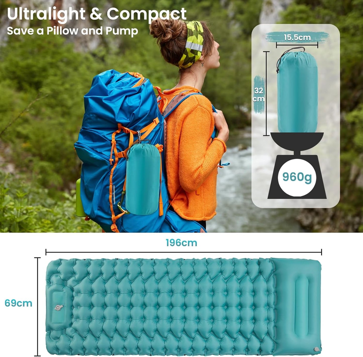Wasserdichte Camping-Isomatte mit Fusspumpe, Grün-1