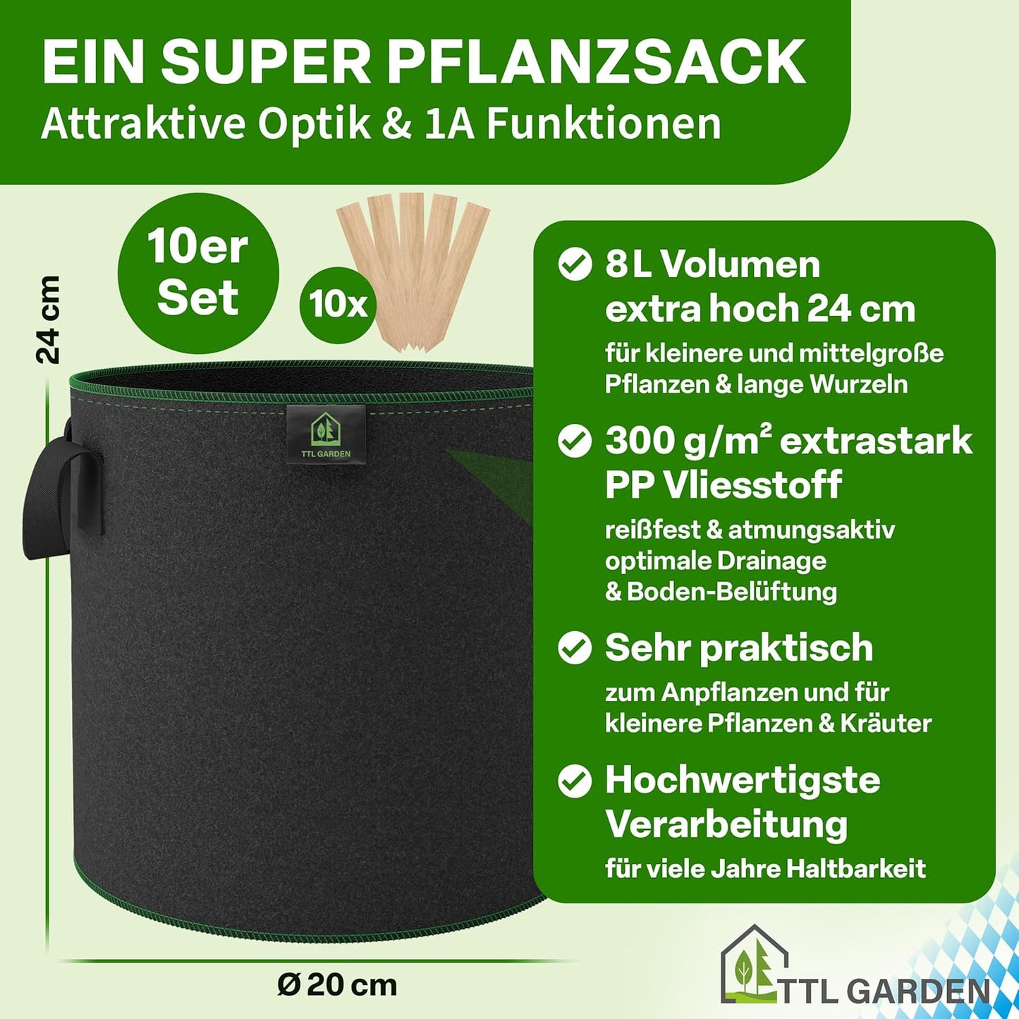 10er-Set Pflanzsack, 8L, 8 Liter Allrounder 10