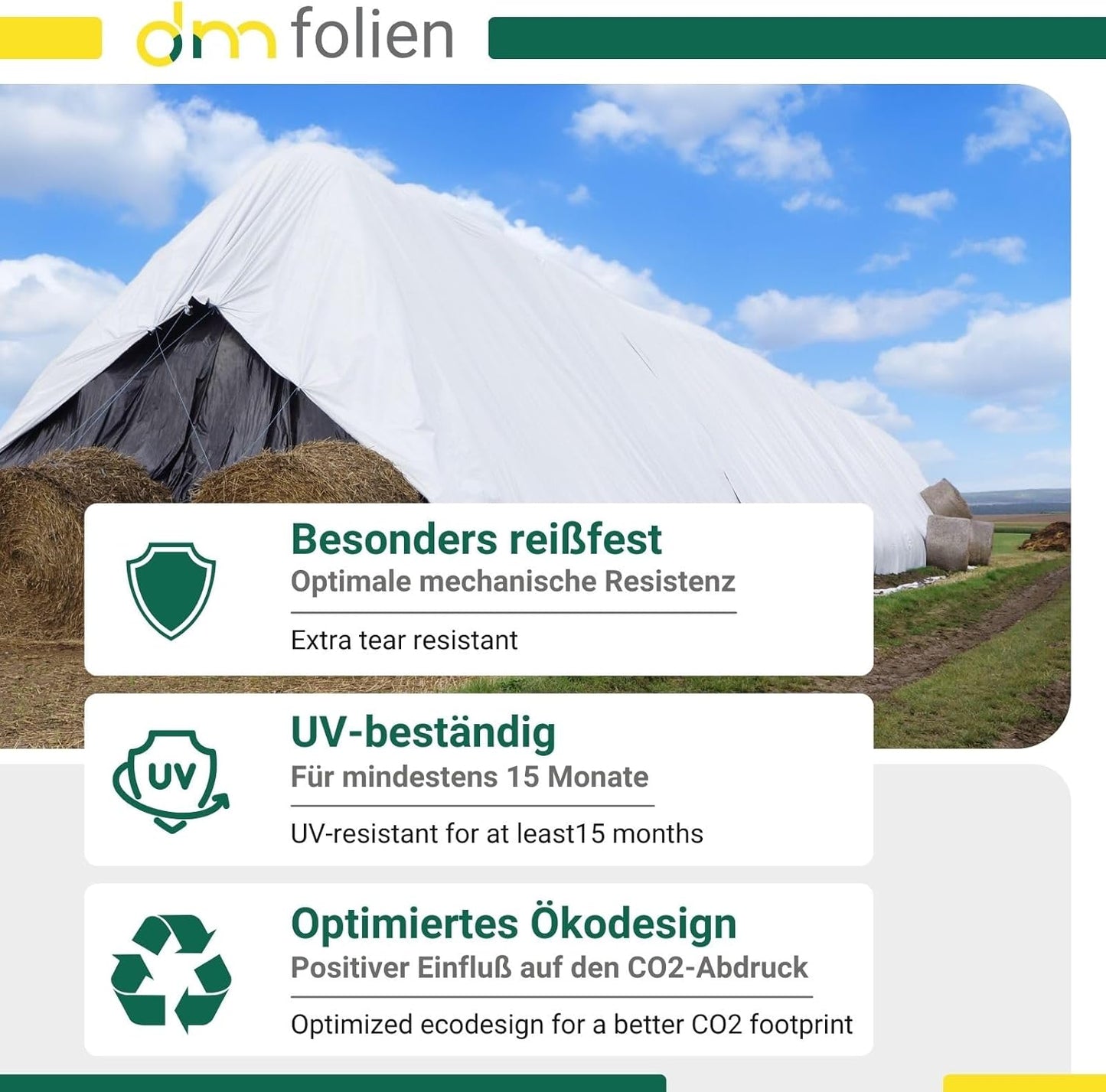 Silofolie 4x25m für Ausseneinsatz (UV-beständig), 4 x 25 m 150 µ