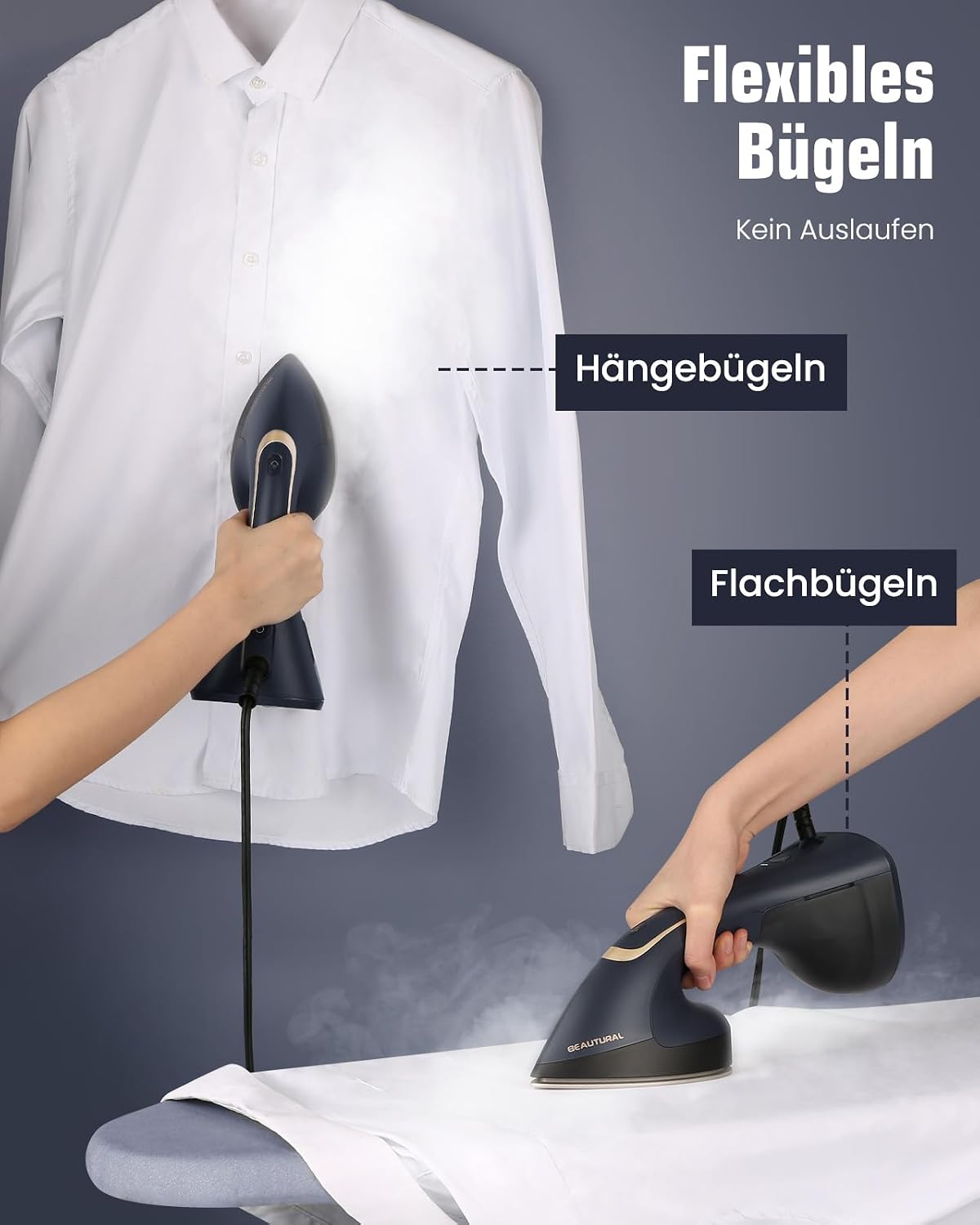 2-in-1 Dampfglätter und Bügeleisen, Dunkelblau