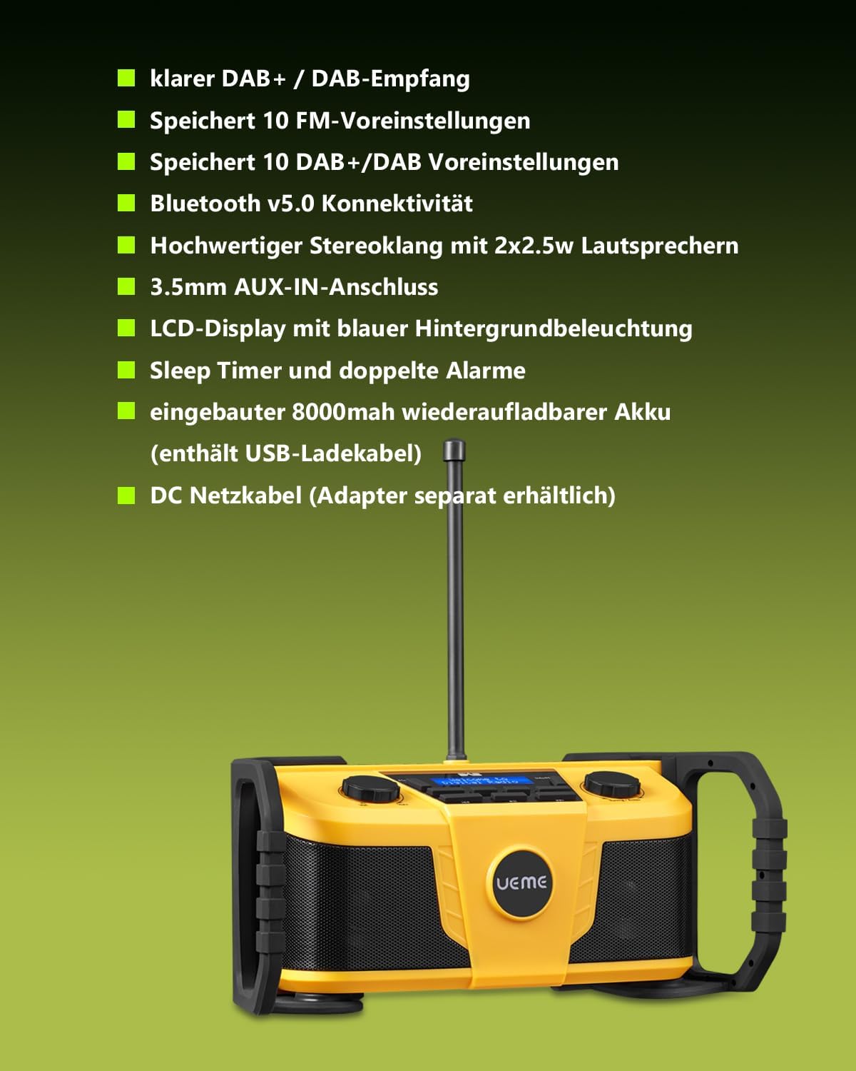 Baustellenradio mit DAB+ und Bluetooth, Gelb-Schwarz