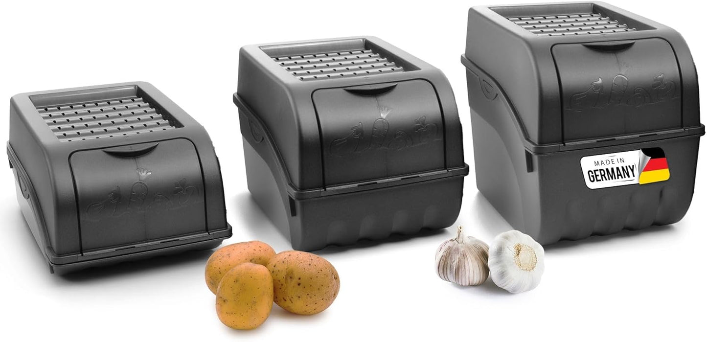 3er-Set Aufbewahrungsboxen für Kartoffel, Zwiebel und Knoblauch, Gemüsebox-Set Anthrazit