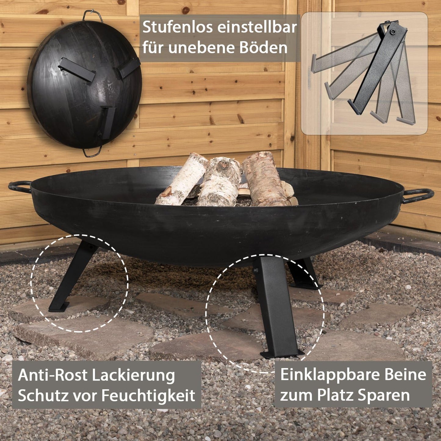 Feuerschale mit klappbaren Beinen, Feuerschale Ø80cm