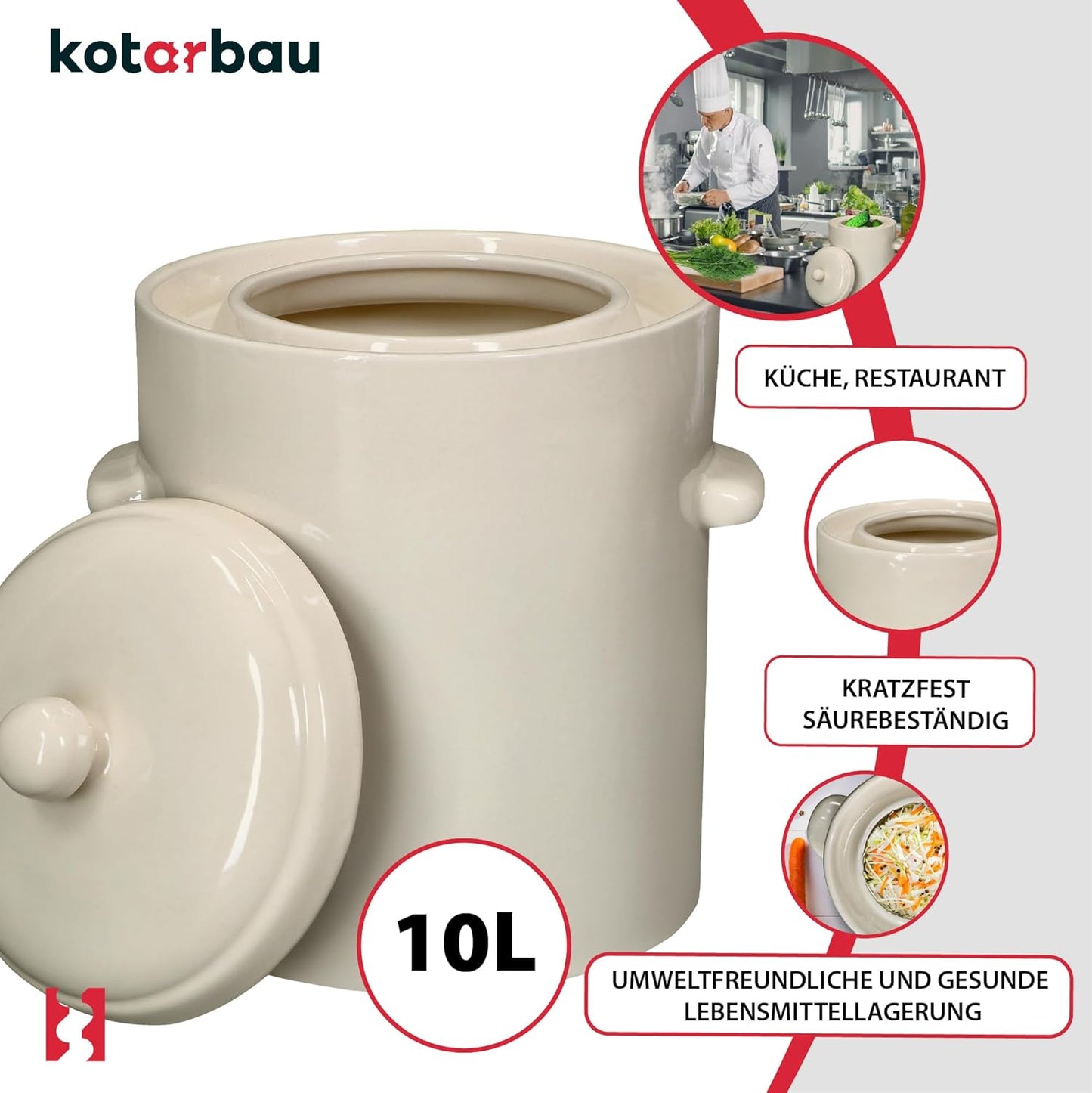 Sauerkrauttopf, 10 L Weiss