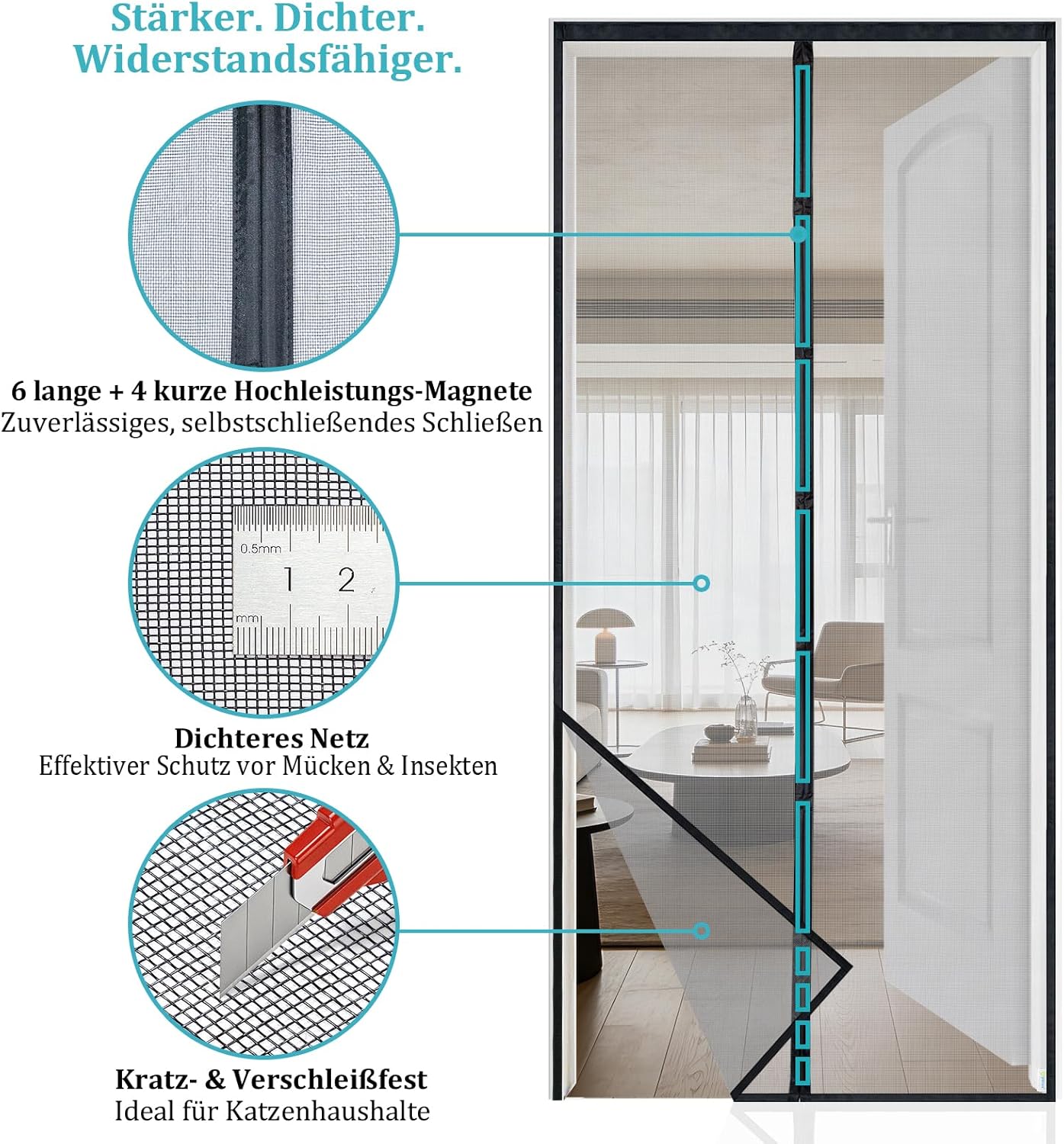 Fliegengitter für Balkontüren, magnetisch, robust, 100x210 cm Vp Pro Schwarz