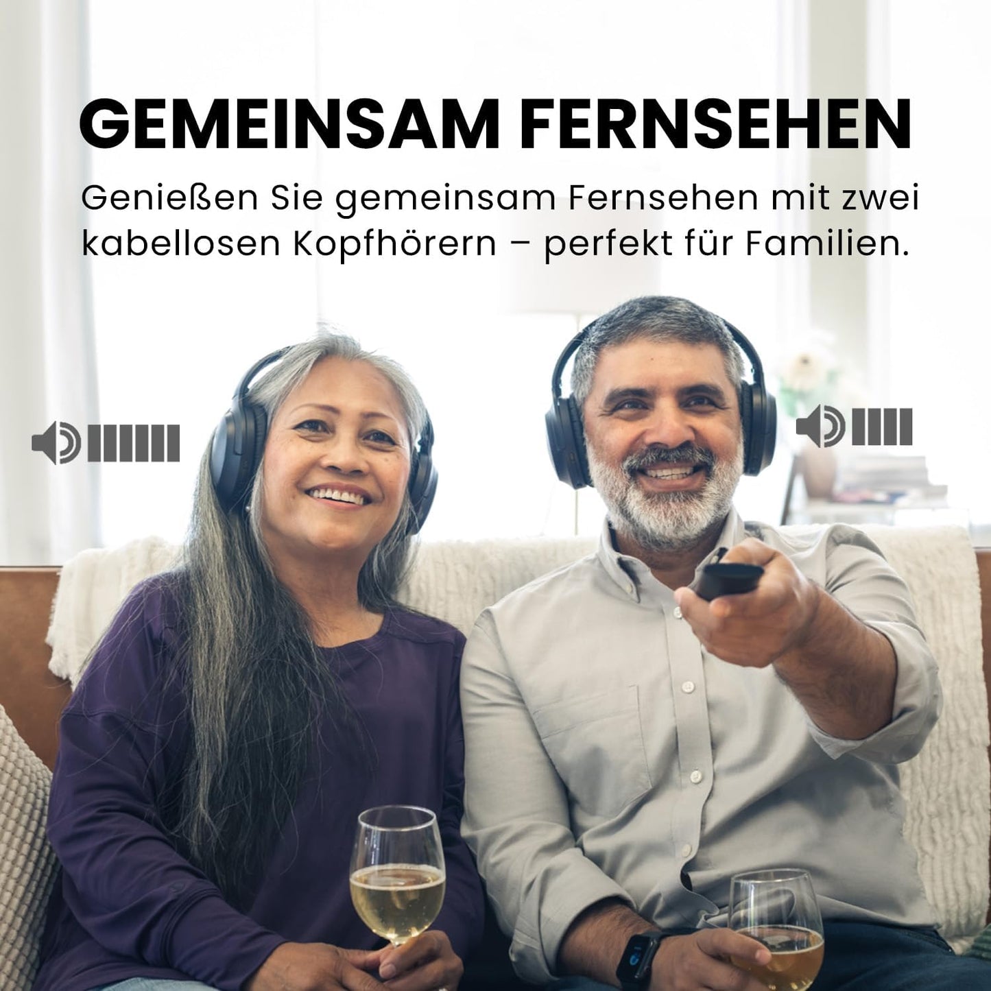Kabellose TV-Kopfhörer WSHT-D6129-BLK Duet mit RF-Sender & Ladestation, Schwarz