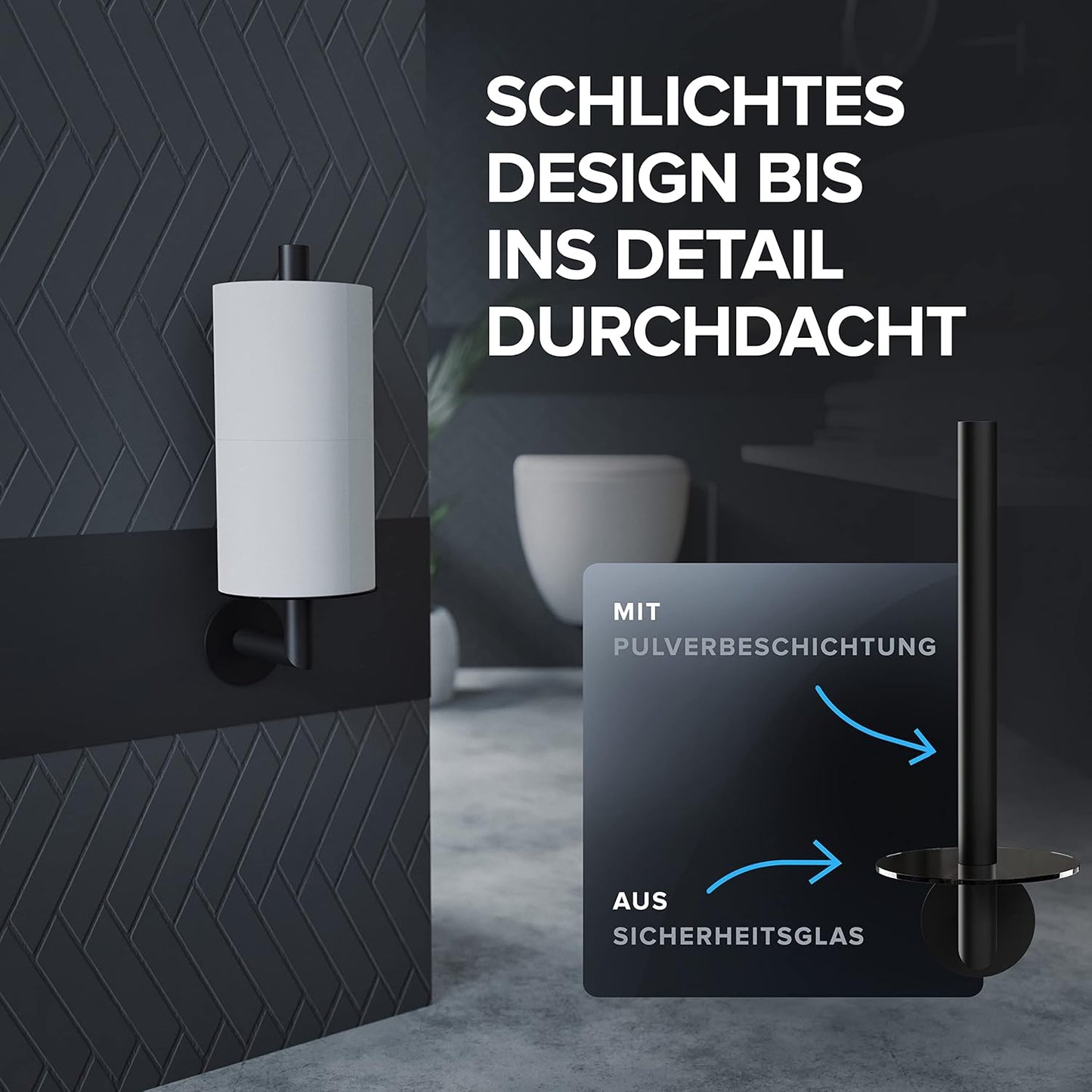 Ersatzrollenhalter selbstklebend für 2 WC-Rollen, Schwarz Zum Kleben