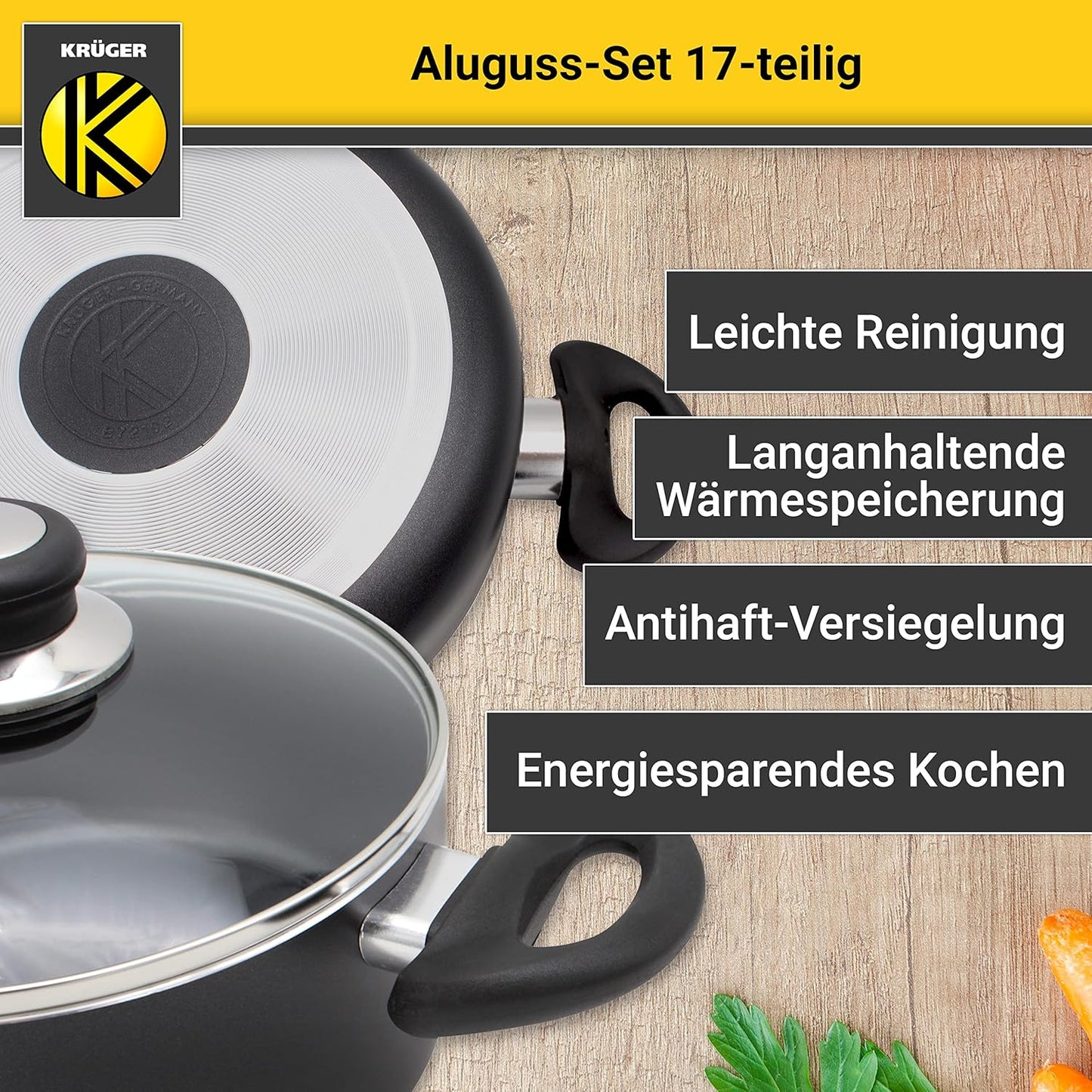 17-teiliges Kochgeschirr-Set, Schwarz