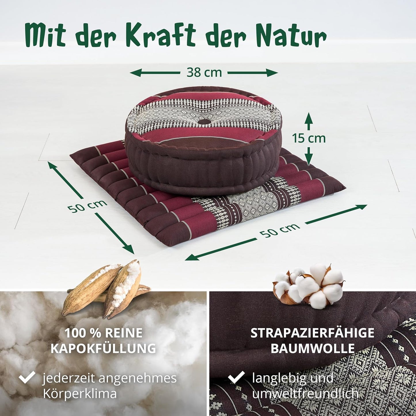 Meditationsset mit Matte & Kissen, Weinrot