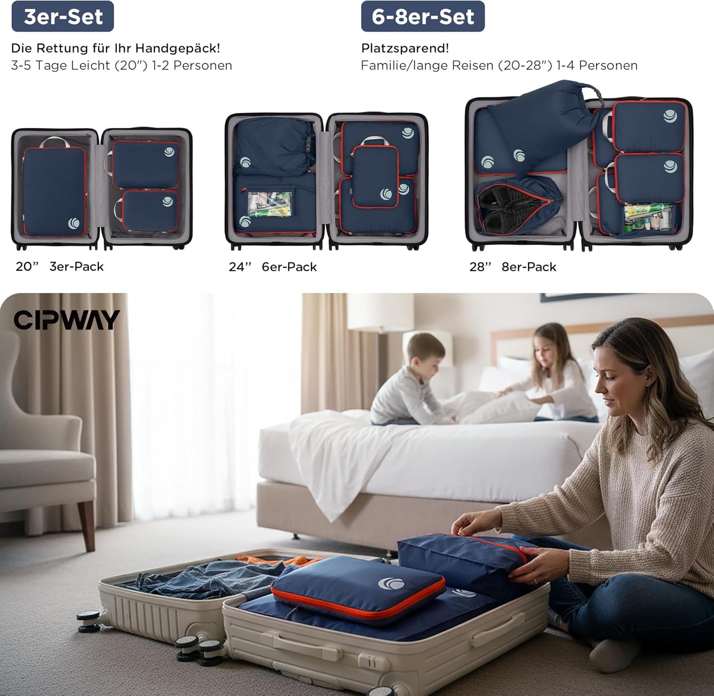 Kompression Koffer-Organizer Set, 3PCS Blau