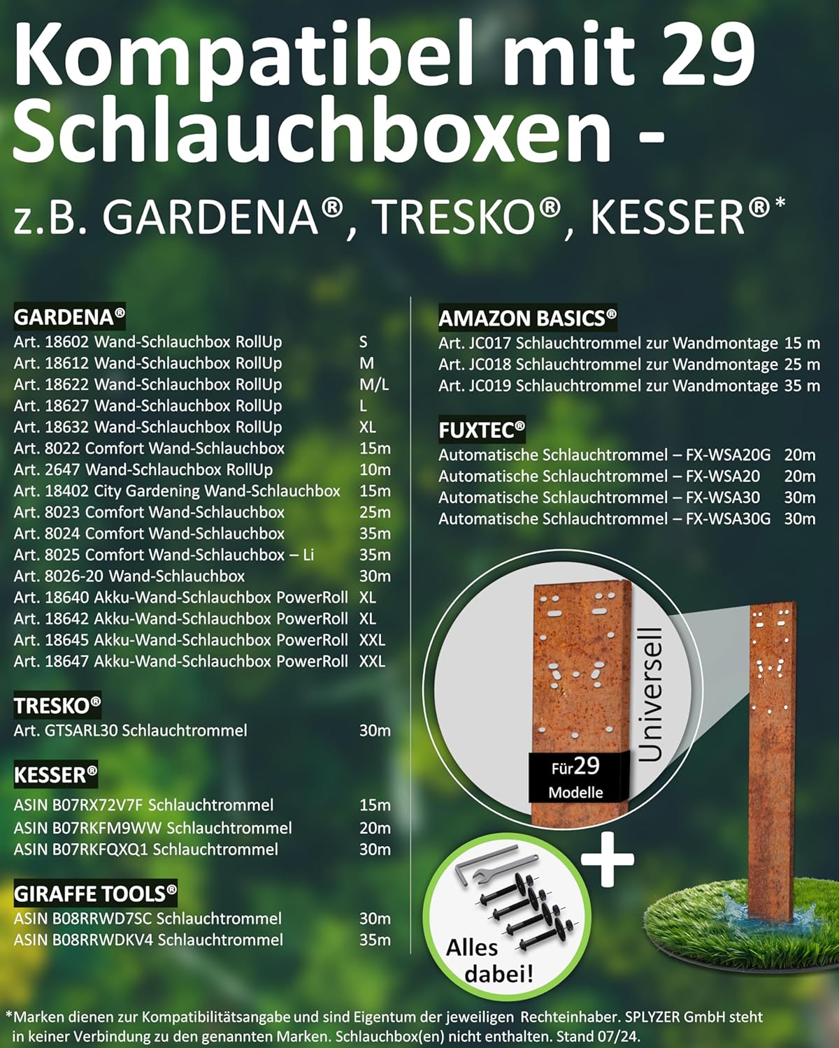 Halterung für Schlauchboxen, Cortenstahl - Blank