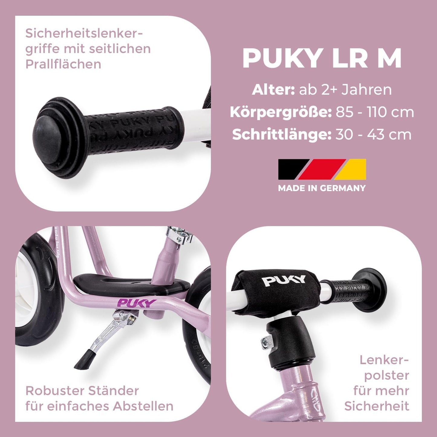 LR M Laufrad mit Trittbrett und Seitenständer, Pearl Pink + Seitenständer