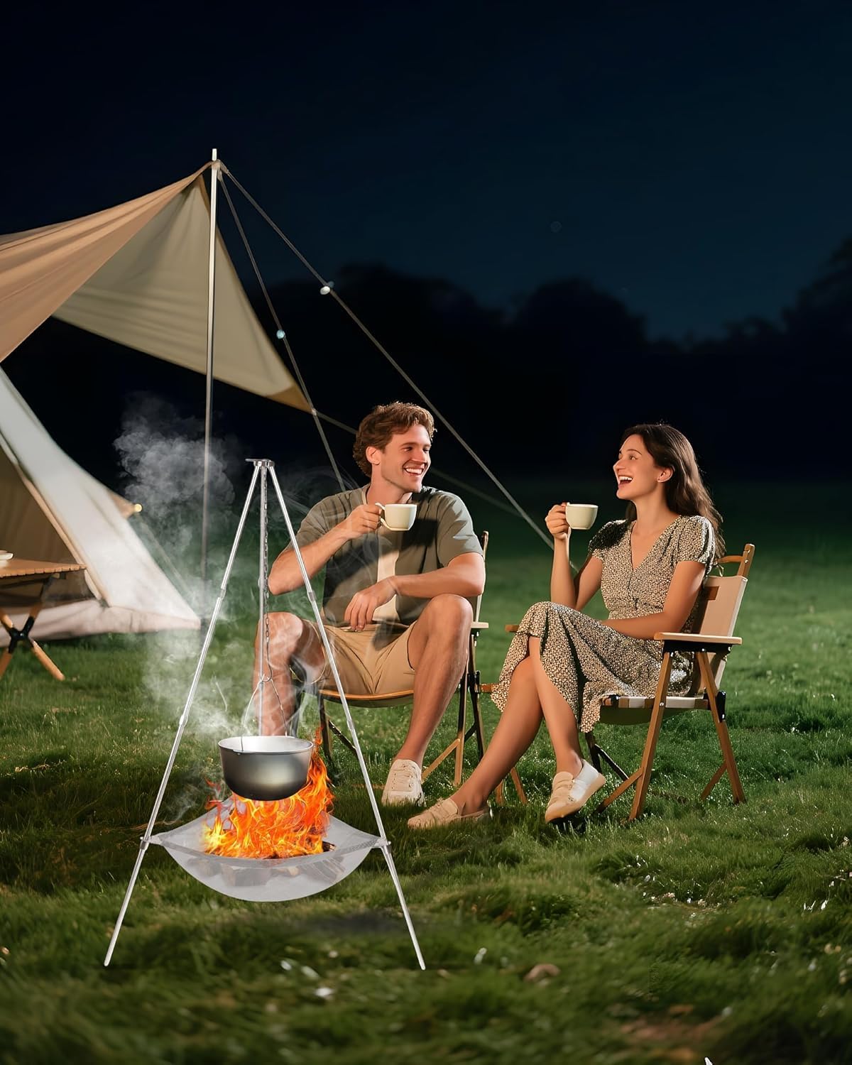 Tragbares Dreibein-Gestell mit Grillrost, Fire Pit