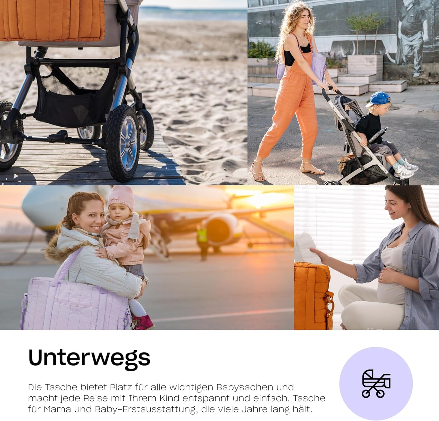 Baby Wickeltasche mit Kinderwagenbefestigung, Braun