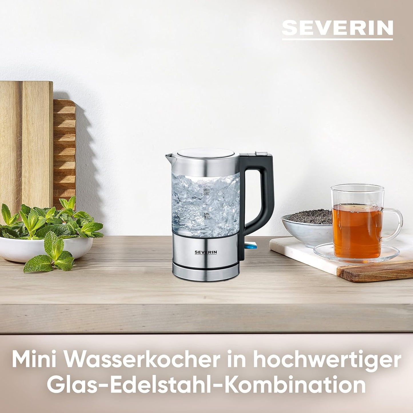 Mini Glas Wasserkocher 0,5 L mit Kalkfilter, 0.5L