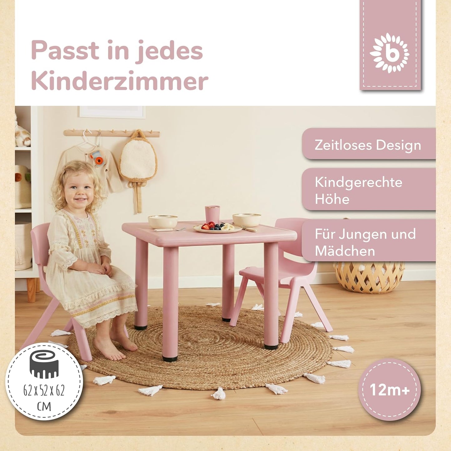 Kindertisch mit verstellbaren Füssen, Dreamy Rose