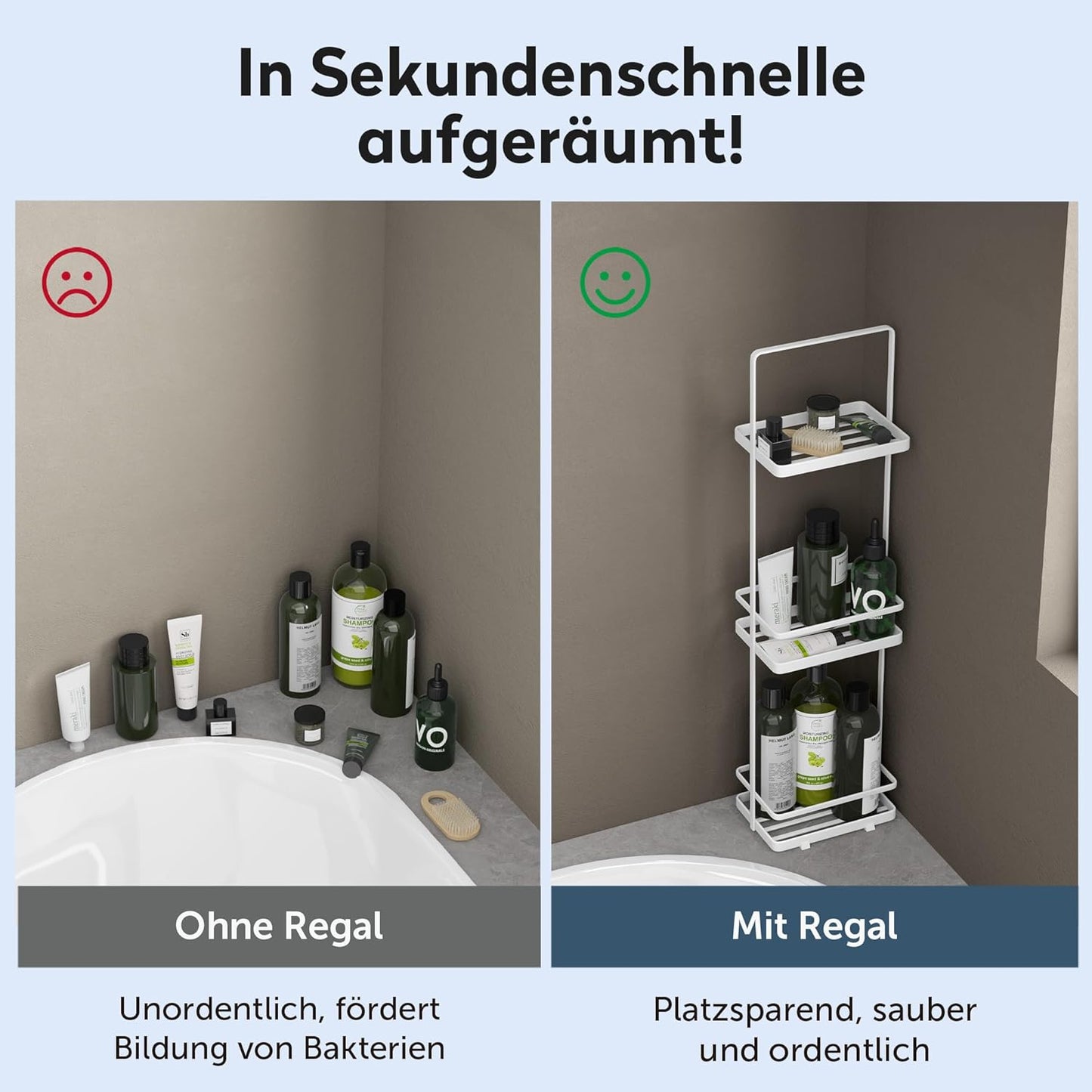 Freistehendes Duschregal Reglo-02 mit 3 Ebenen, Weiss
