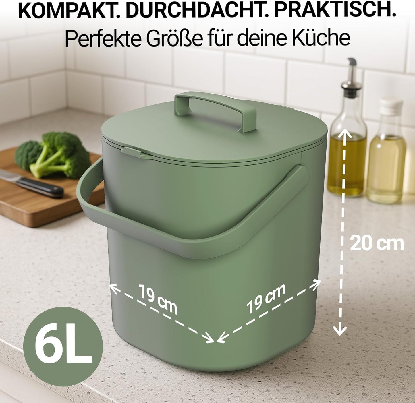 Komposteimer mit Deckel & Innensieb, Grün ohne Aktivkohlefilter