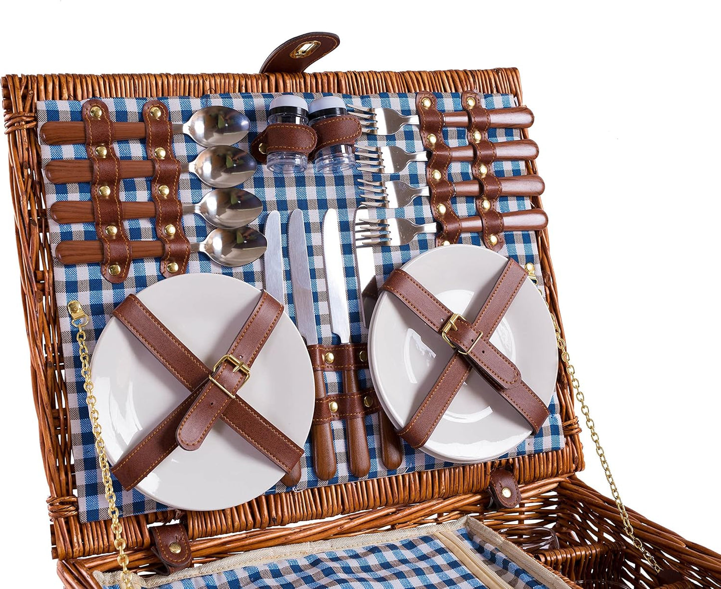 Handgefertigter Picknickkorb für 4 Personen, Picknickkorb für 4 Personen - Blau / 1