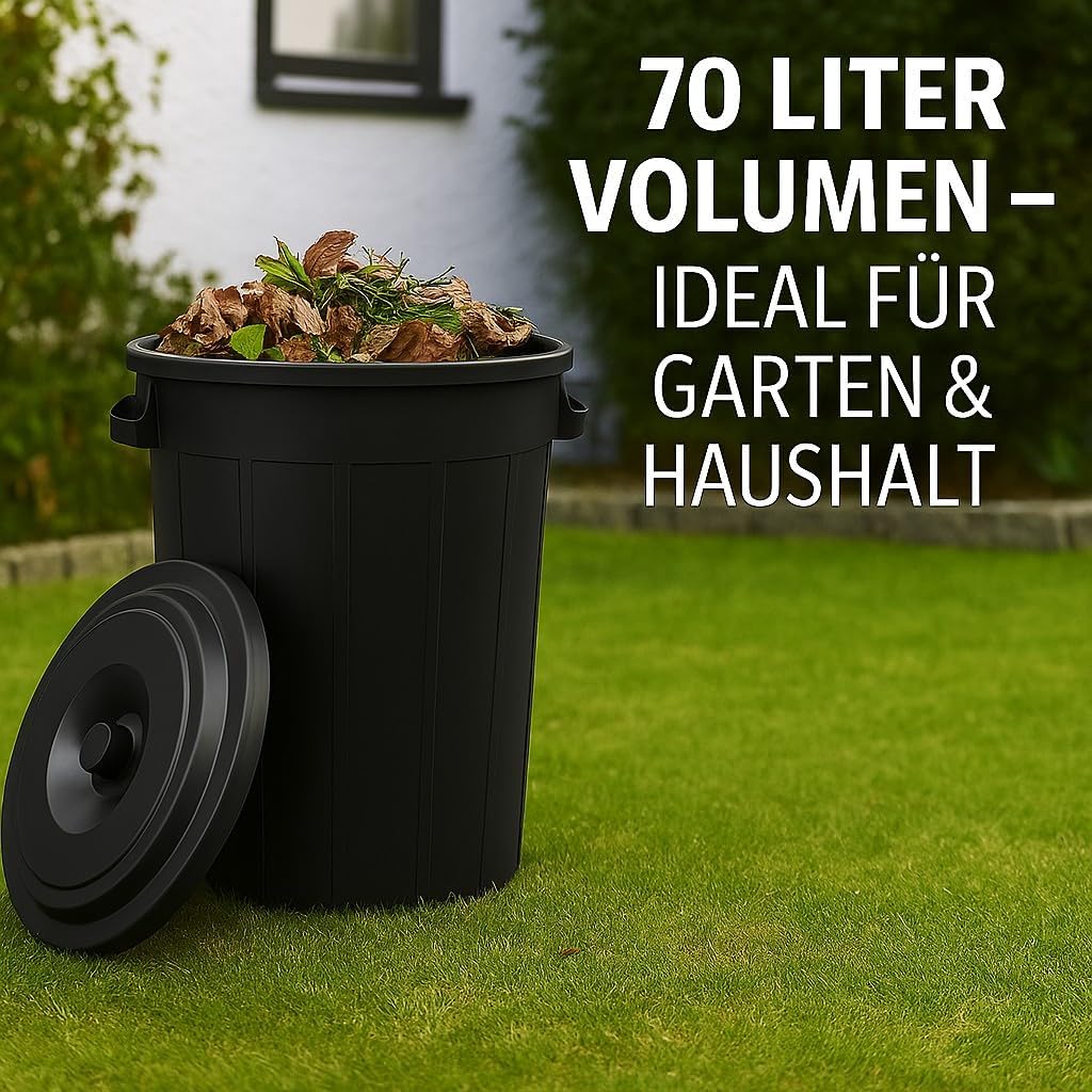 Mülltonnen-Set mit Deckel und Trageriffen, Schwarz 2x70L