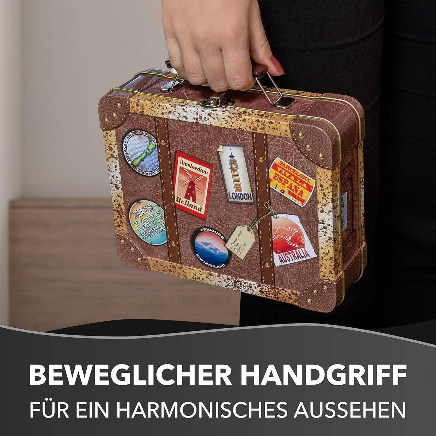 Reisekoffer Vintage Blechdose, Retro Koffer