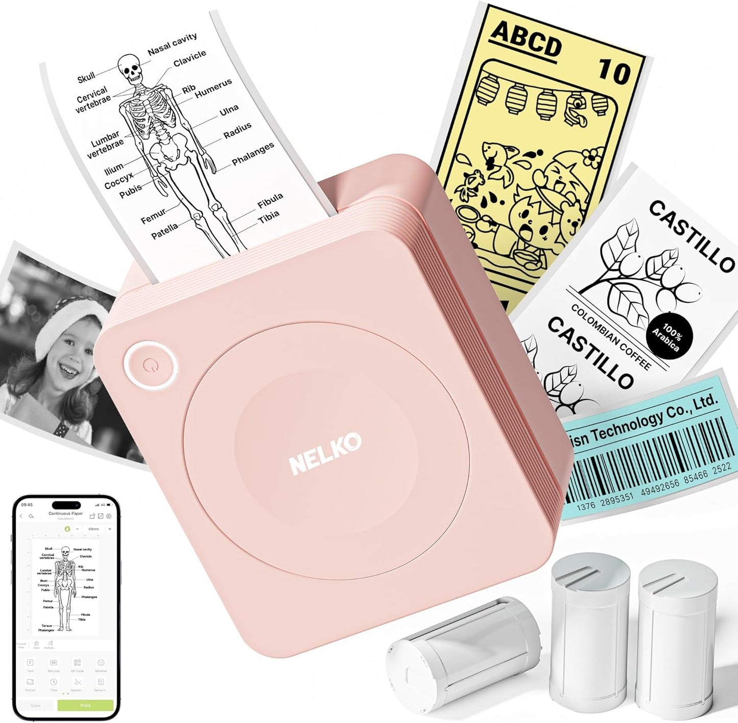 Mini Aufkleber Drucker PM230 mit Bluetooth, Rosa