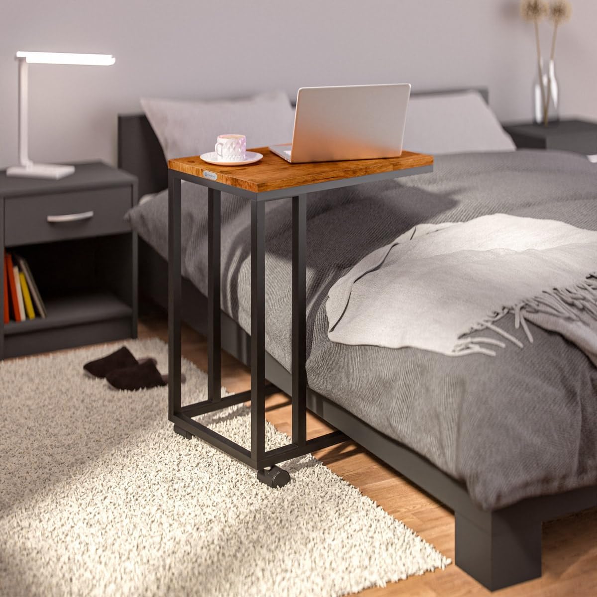 Beistelltisch-Set mit Rollen, 2x Schwarz/Braun