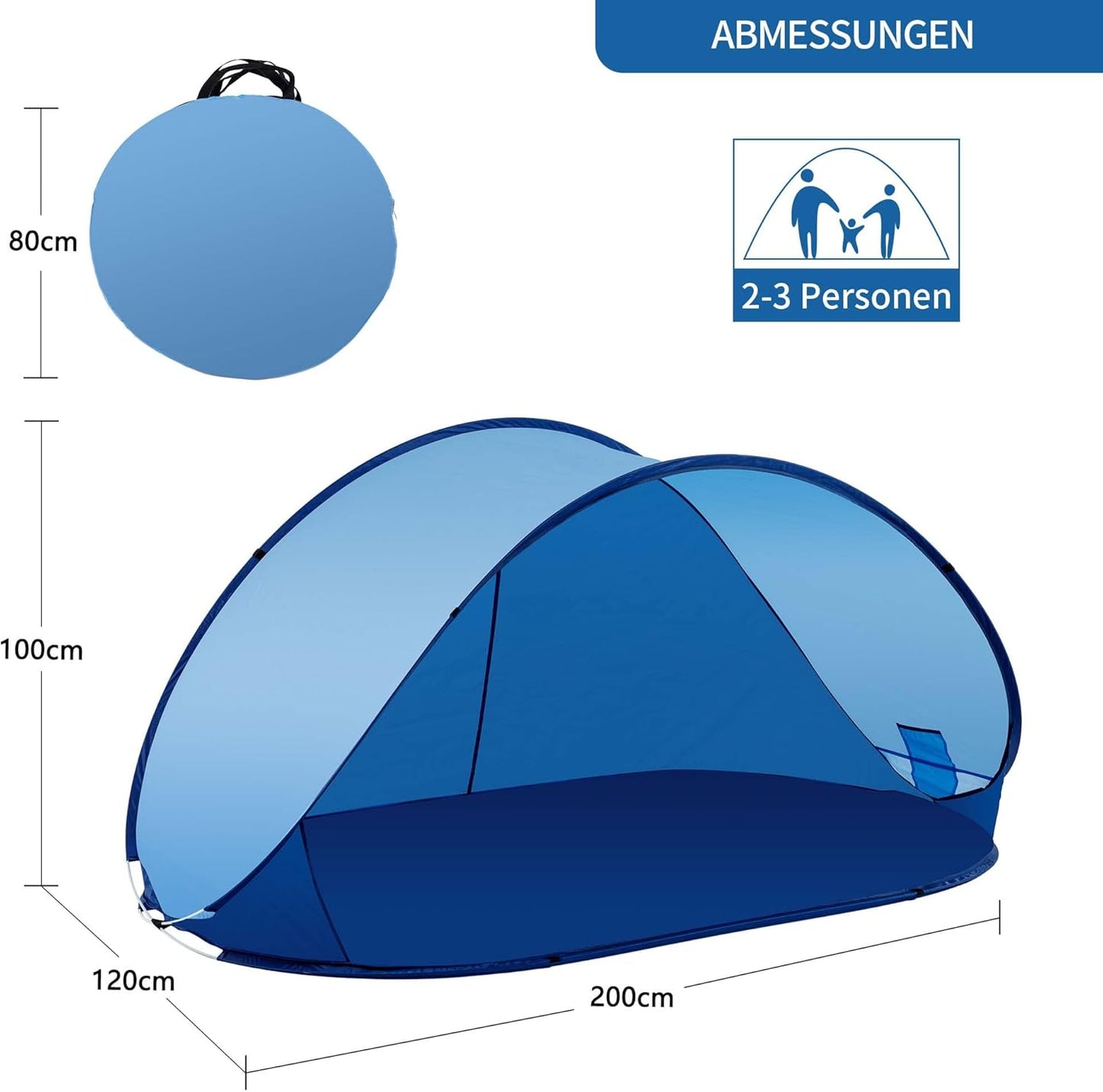 Strandmuschel Pop-Up Zelt mit UV Schutz, Dunkelblau