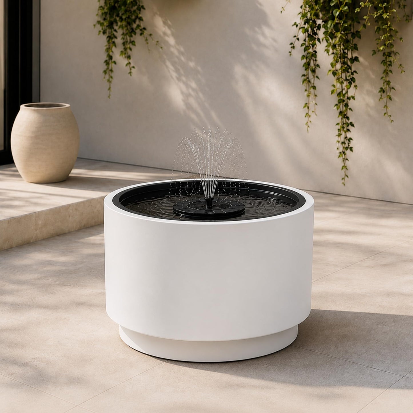 Solarbrunnen Set mit grosser Schale für den Garten, Weiss Ø 47 x H 30 cm